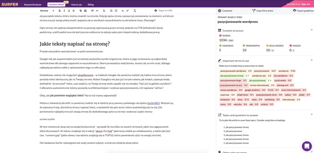 content editor w seo