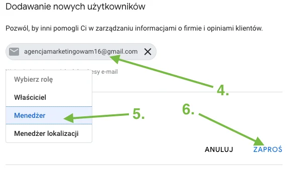 dodanie użytkownika do konta GMF