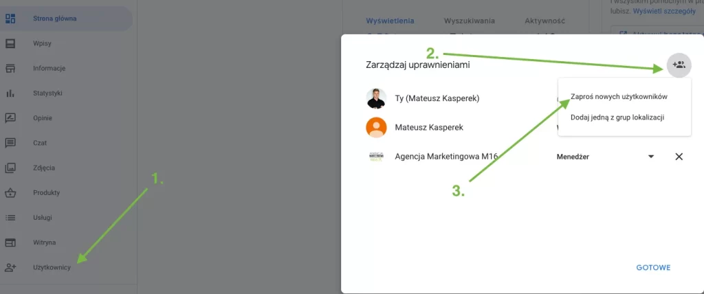 dodanie użytkownika do konta GMF