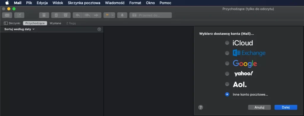 konfiguracja thunderbird mac